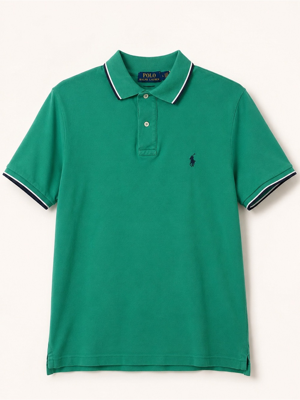 Polo by Ralph Lauren Green Pique Polo with Navy Contrast